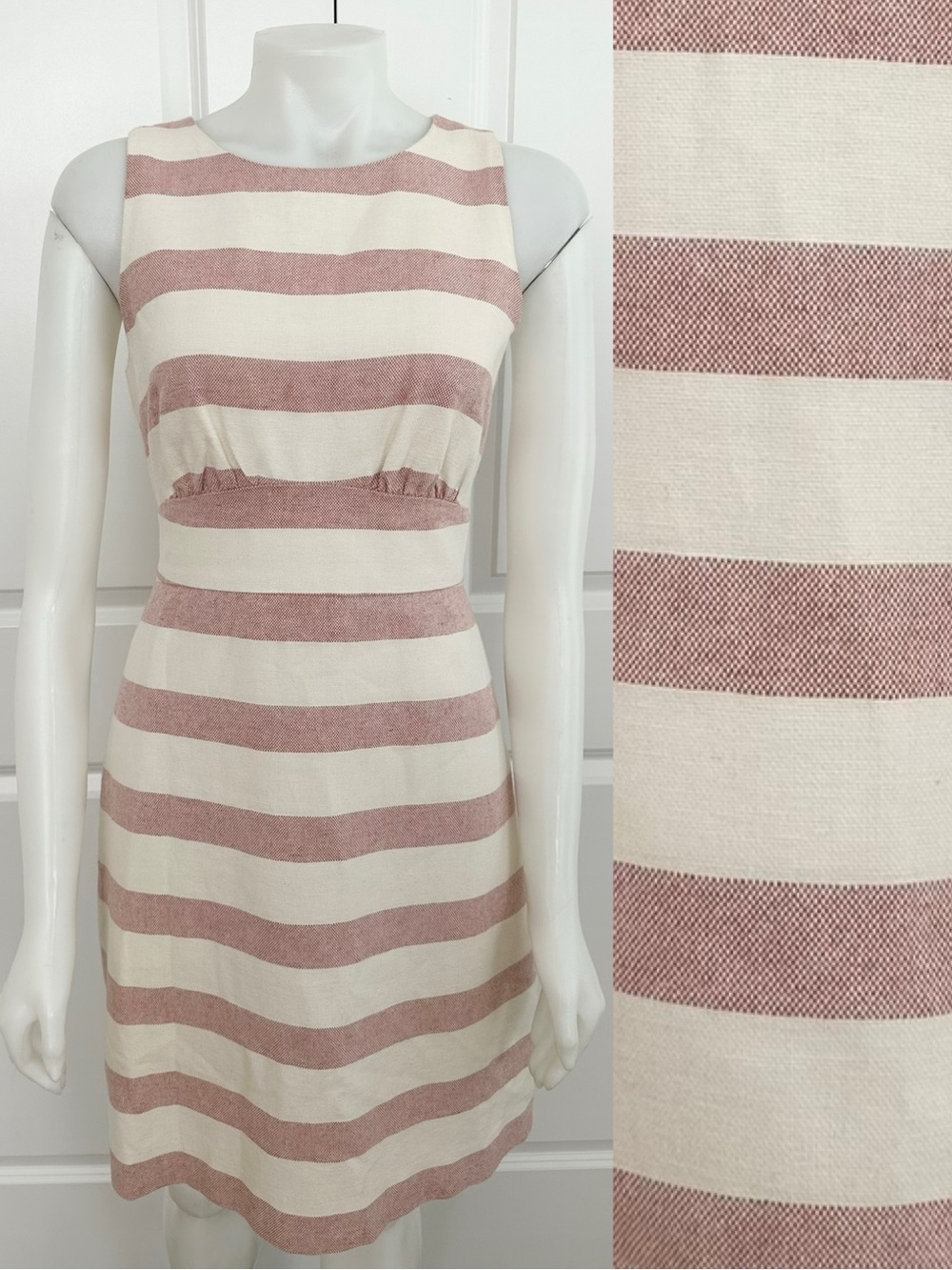 J.Crew Linen Blend Faded Red / Pink & White Striped Sleeveless A-Line Dress